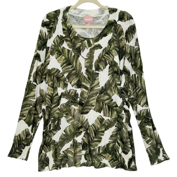 Show Me Your Mumu Woodsy Oversized Sweater in Green Palm Print size Large - Picture 2 of 7